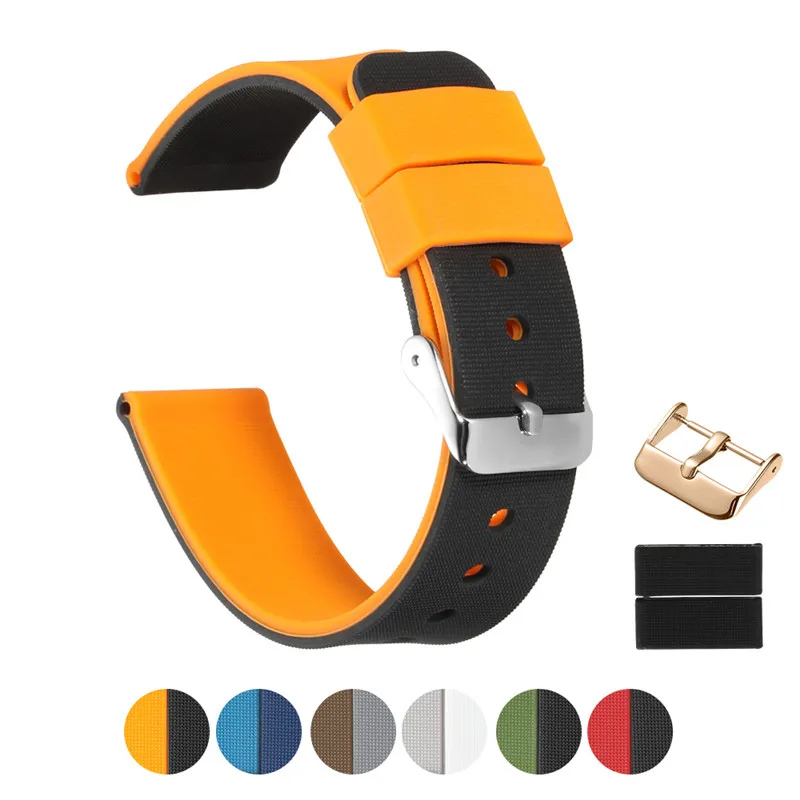 Black - Orange IStrap резиновые ремешки для часов с пряжками для мужчин и женщин, умные часы 20 мм, 22 мм, силиконовые ремешки для часов+ инструмент - Цвет ремешка: Black - Orange