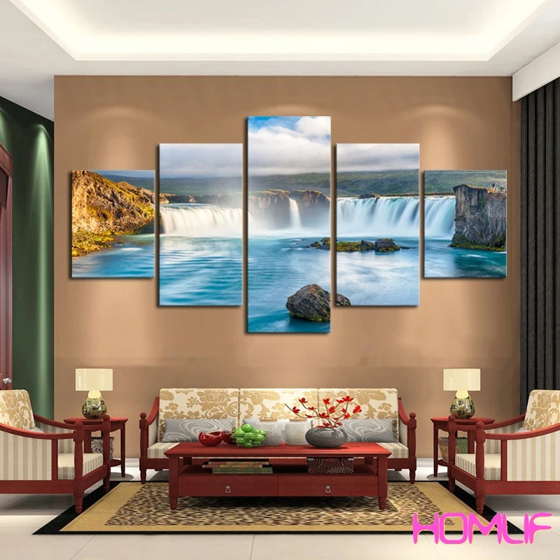 diamond painting stitch 5Pcs River Lake Scenery Canvas Art embroidery beadwork mosaic rhinestones pictures | Дом и сад