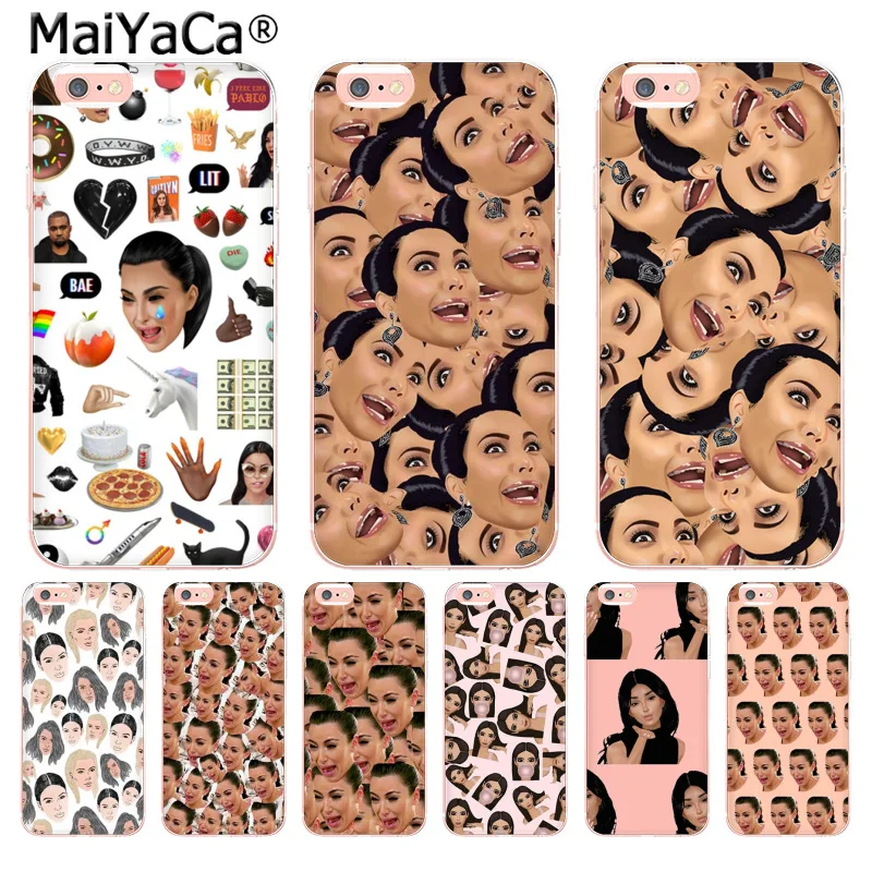 Фото Мягкий чехол для телефона MaiYaCa Funny Face Kimoji Kim Kardashian iPhone 8 7 6 6S Plus X 10 5 5S SE 5C 4 4S чехлы plus |