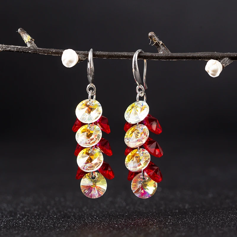 Темпераментные легкие Роскошные серьги с австрийскими кристаллами и бусинами
