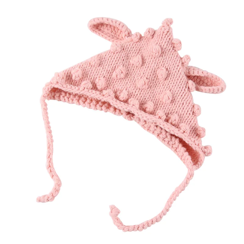 Pink baby hat Шапочка для малыша с героями мультфильма для девочек с ушками, вязаная детская шапочка Enfant, разноцветная зимняя детская шапка в горошек, шапка для маленьких мальчиков на Рождество, 1 шт - Цвет: Pink baby hat