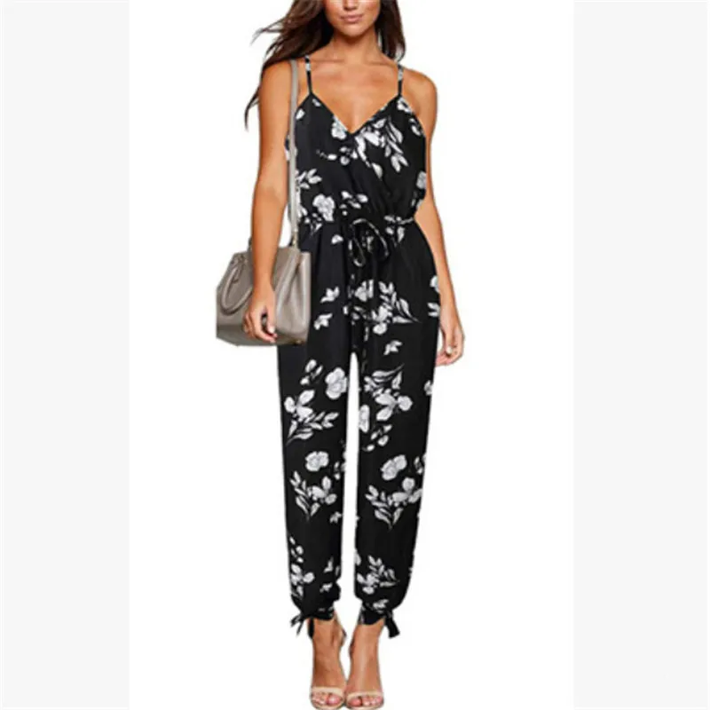 Женский свободный комбинезон с v образным вырезом новинка цветочный принт