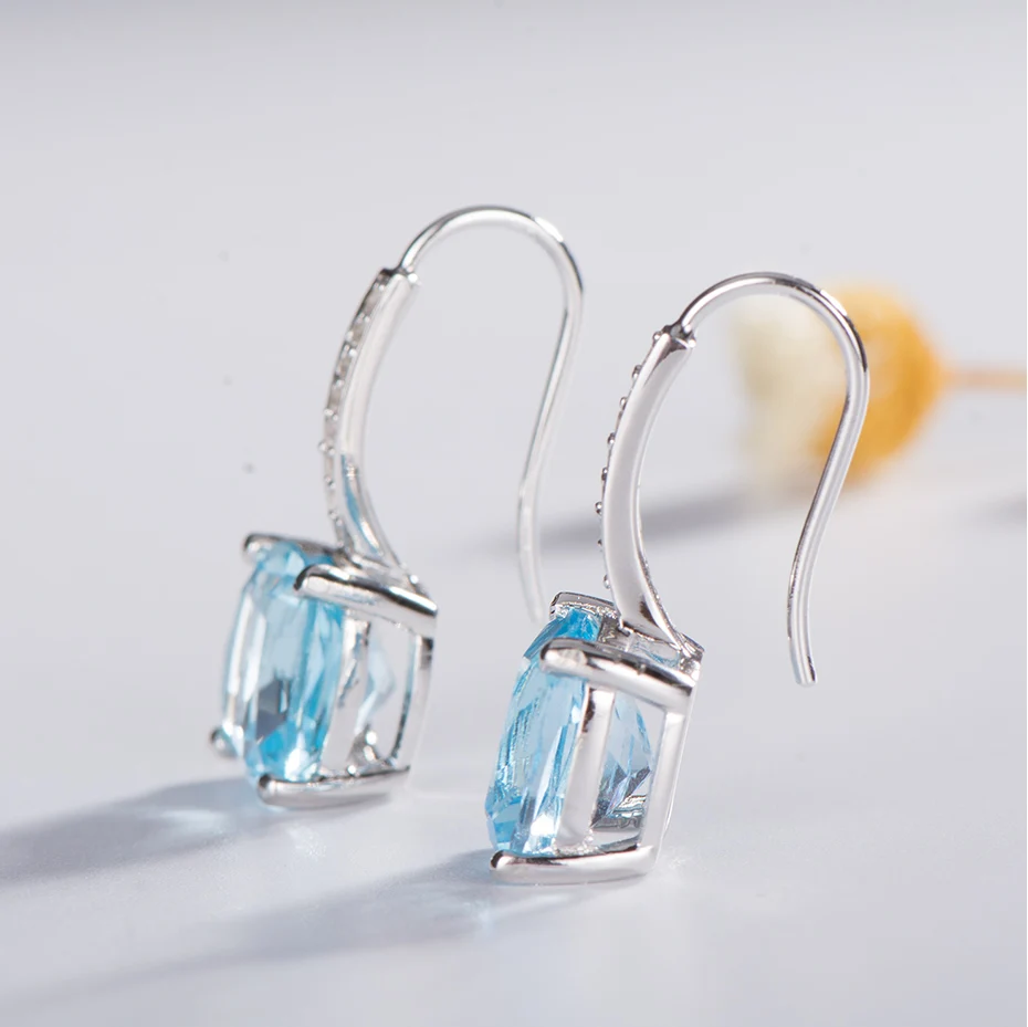 Kuolit 7.6ct натуральный небесно-топаз Драгоценный Камень Висячие серьги для женщин из натуральной 925 пробы Серебряное свадебное ювелирное изделие для помолвки