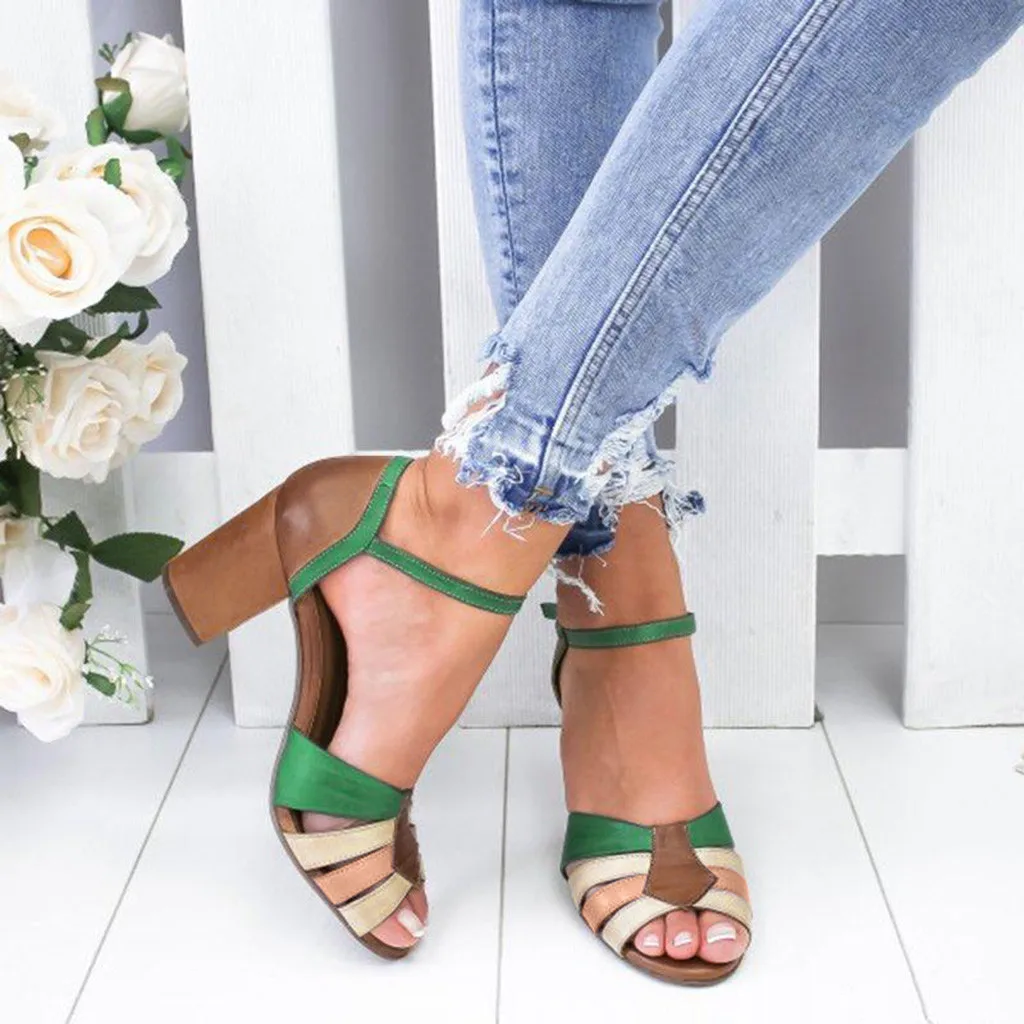 Women's Fashion Casual Mixed Colors Open Toe High Heel Sandals Square Shoes Scarpe da donna Buty damskie | Обувь