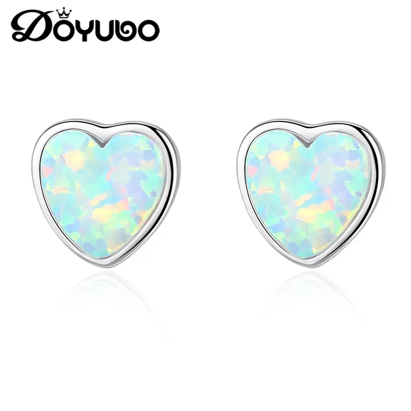 

DOYUBO простой дизайн женский браслет из стерлингового серебра в форме сердца серьги с опалом прекрасный S925 Модные женские серьги Пуссеты Сер...