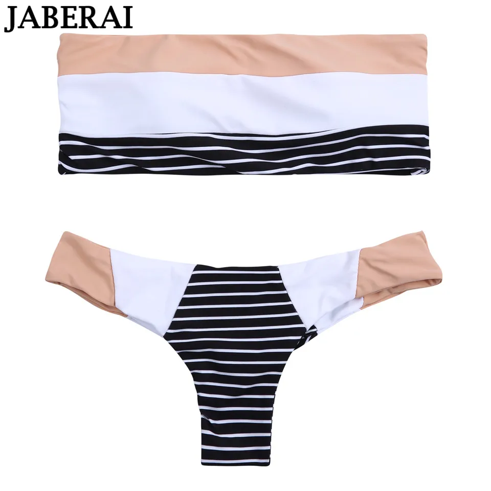 JABERAI Striped Bandeau Bikini Set Swimwear Women Push Up Bathing Suit Thong Bottom Biquini Maillot De Bain Swimsuit female | Женская
