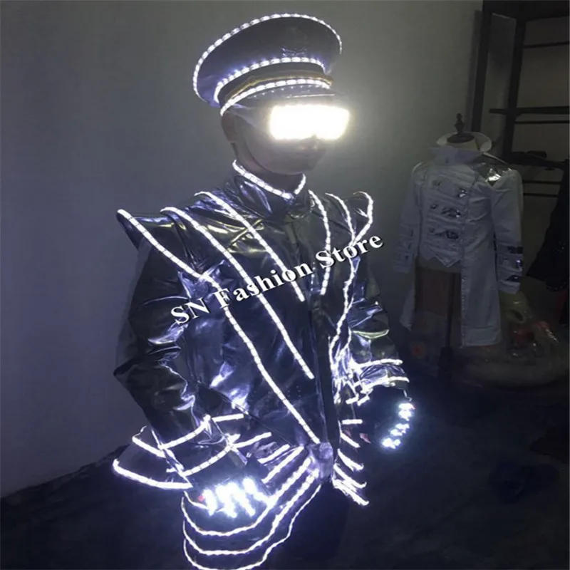 LZ41 LED gloves ballroom dance led hat headdress luminous glasses robot suit glowing cloth stage dj dancer wears party bar dress | Дом и сад