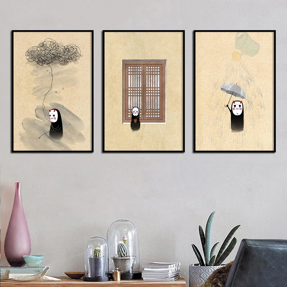 Абстрактные люди зонтик полив горшок скандинавский винтажный настенный плакат