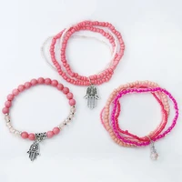 hangjing female woman bohemian new 2019 charm wrap cute nice hand shape multil bead bracelet set trendy designer luxury jewelry