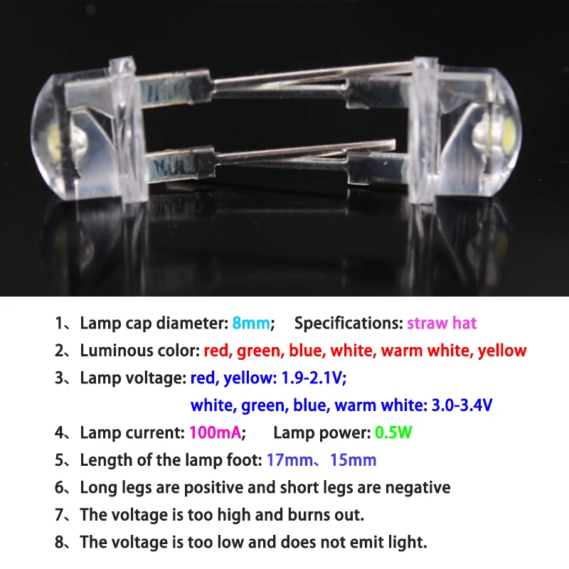 8mm LED Emitting Light Diode 100pcs/lot flashlight Round Lamp F8 ultra bright Red Green Blue White Yellow diodes Hot sale M4 | Лампы и