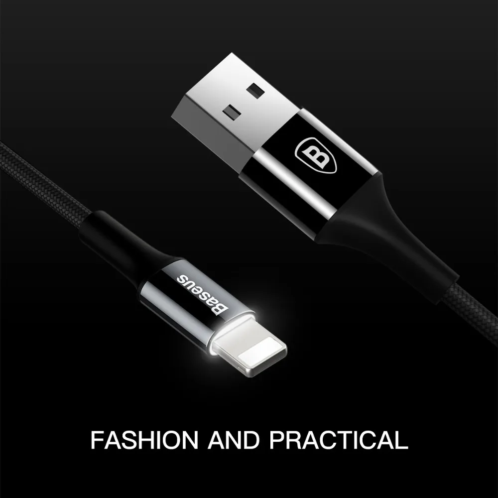 Светящийся usb-кабель питания Baseus для iPhone Xs Max XR кабель для быстрой зарядки и синхронизации данных для iPhone 8 7 6s Plus iPad светодиодный кабель для зарядного устройства магнитный кабель зарядка для айфона