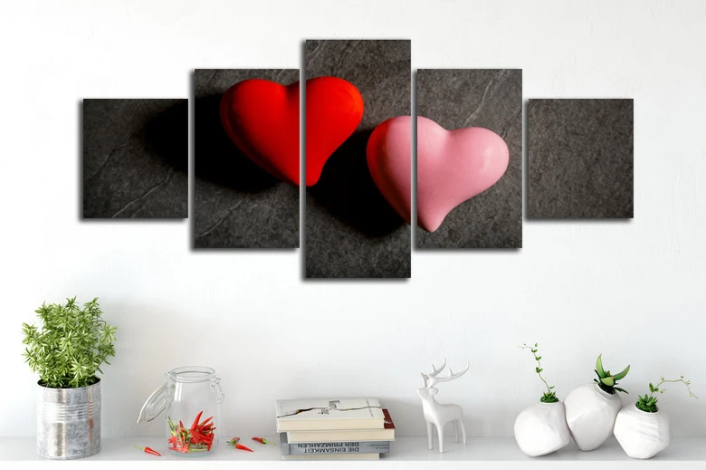 Модульные картины с красным розовым сердцем домашний декор холст настенная