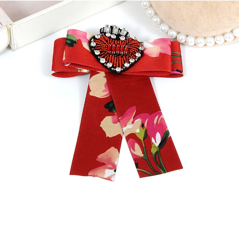 ZHINI Fabric Ribbon Bowknot Corsage Brooch Pin Bow Tie Necktie Measly Heart Handmade Collar Jewelry For Women Party Accessories | Украшения