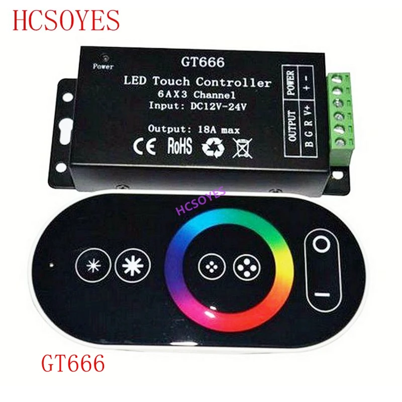 

DC12-24V GT666 RF IR wireless remote Touch RBG led controller 6Ax3channel for 5050/3528 rgb led strip