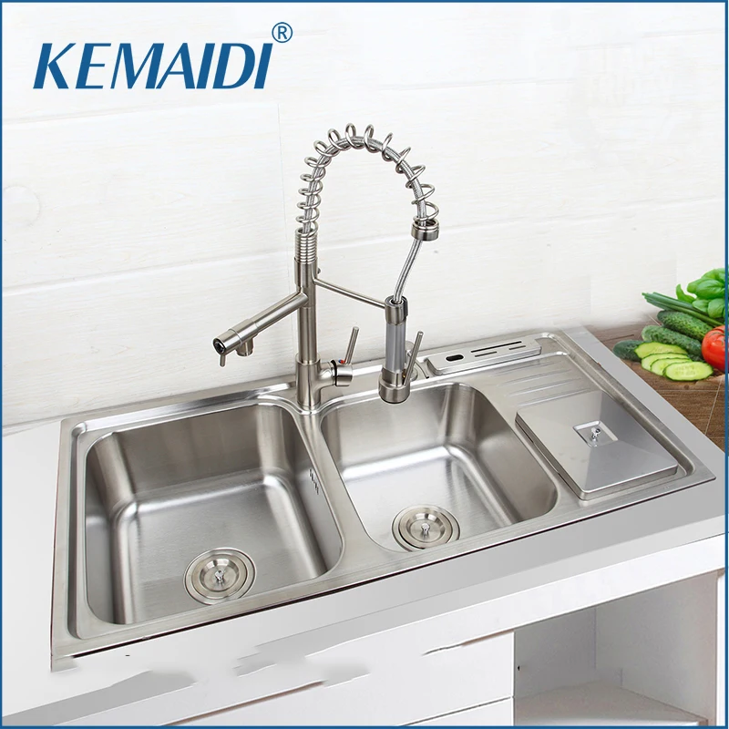 

KEMAIDI Stainless Steel Kitchen Sink Vessel Set With Faucet Double Sinks Kitchen Sink Under Mount Kitchen Washing Vanity