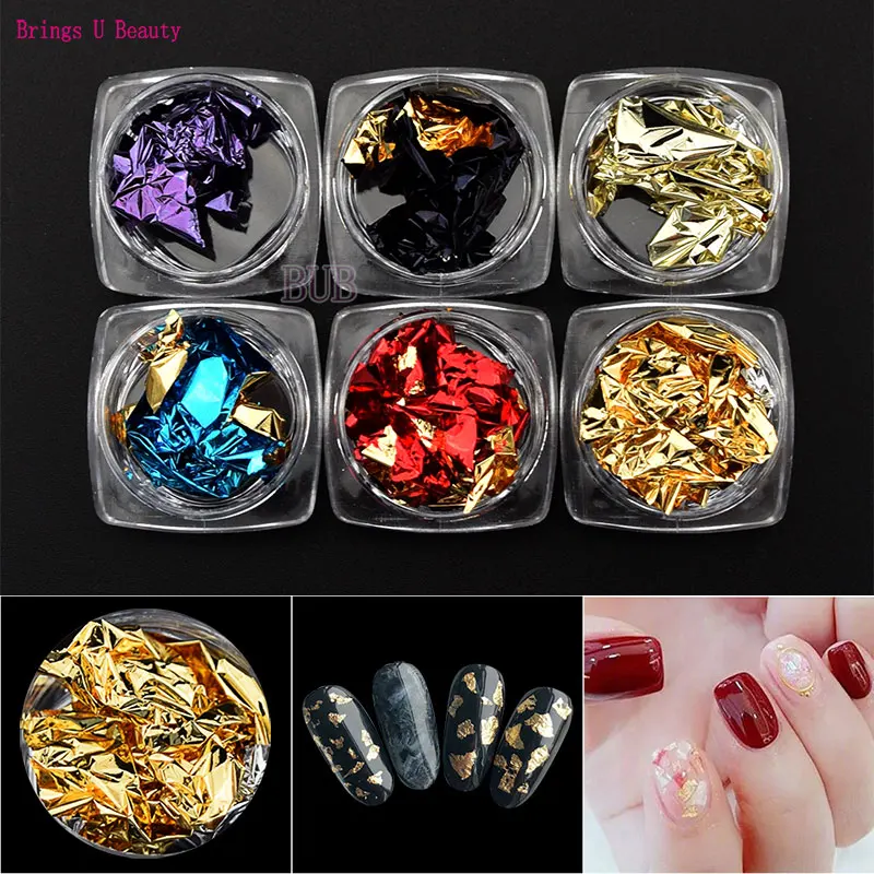 

6 Jar/set Nail Art Colorful Glitter Aluminum Foils Flake Stickers DIY Decoration Manicure Tools Nail Sparkles Decals