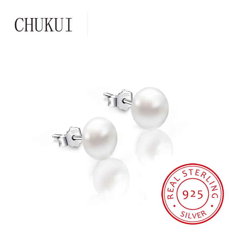 5-6MM WHITE CHUKUI элегантные рождественские гипоаллергенные серьги-гвоздики из серебра 925 пробы с натуральным пресноводным жемчугом 8 мм серьга с жемчугом Ювелирные изделия - Окраска металла: 5-6MM WHITE