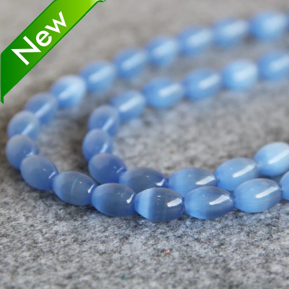 

New For Necklace 8*12mm Blue Glass Beads Mexican Cat Eye Granular Loose Women Girls Gifts 13inch Fashion Jewelry Making Design