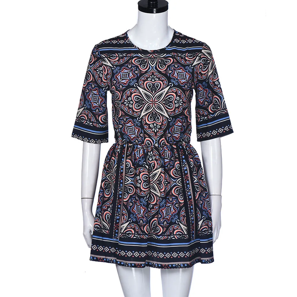 2019 Women Retro Bohemia Short Sleeve Flower Printed Casual Ethnic Style Vintage Multicolor Ball Gown Mini Dress | Женская одежда