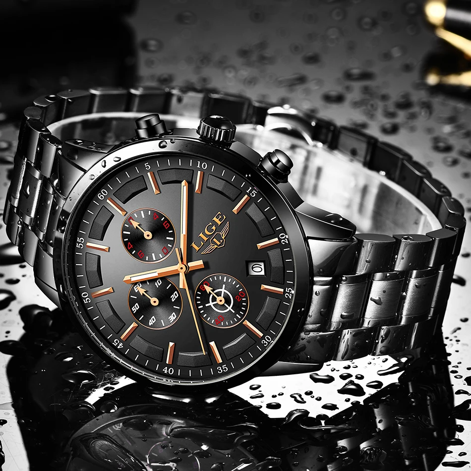

2021 New LIGE Men Fashion Luxury Watch Men All Steel Strap Business Quartz Watch For Men' Sport's Waterproof Clock Montre Homme