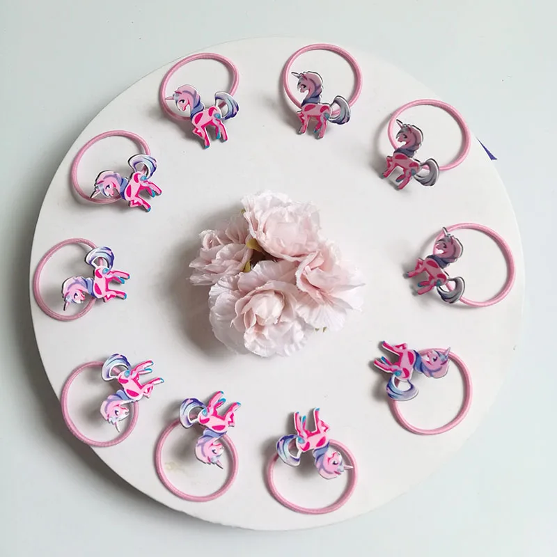 10PC unicorn rubber band Cartoon Hair Rope Ribbon Tie Kids Girls Elastic Rubber bands Accessories with Decoration | Аксессуары для