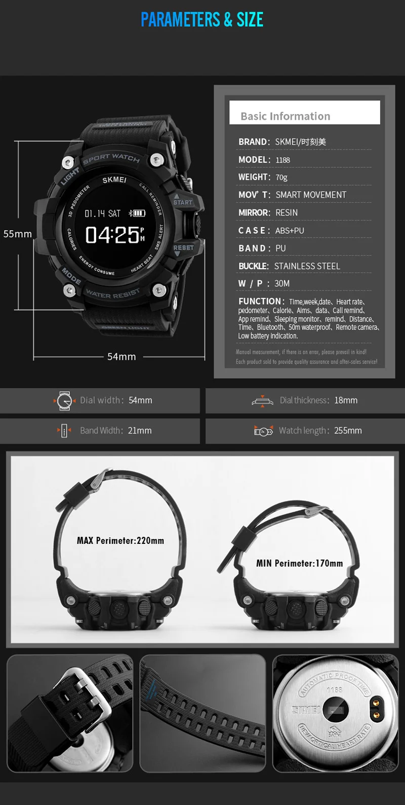 Умные часы, перезаряжаемые, Bluetooth, шагомер, калории, пульсометр, военные спортивные часы, мужские цифровые наручные часы, reloj hombre SKMEI