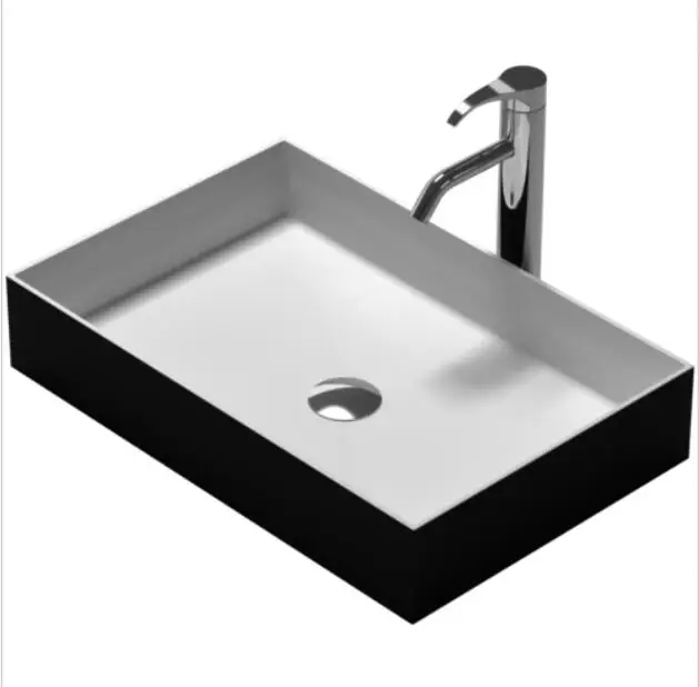 Прямоугольная Черная твердая поверхность каменная столешница сосуд Раковина