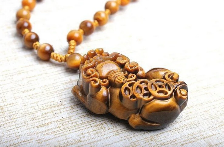 Pendant+++409 Genuine natural golden pseudocrocidolite evil woodstone crystal pendant auspicious dance | Украшения и аксессуары