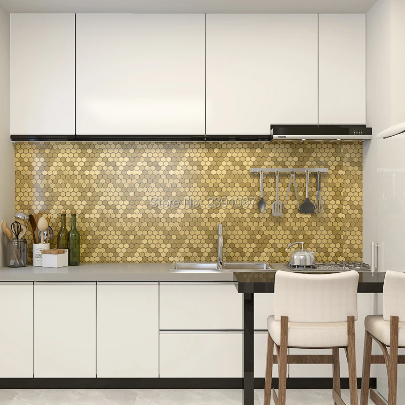 

European Gold mosaic 29.8x29.8cm Metal Aluminum Plastic Plate Mosaic Tile Self Adhesive Mosaic Tiles for Kitchen Backsplash