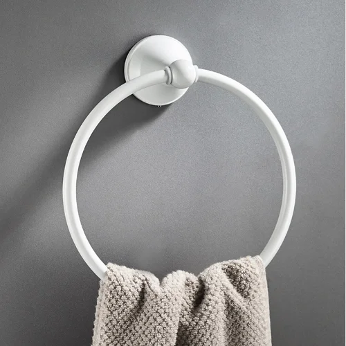towel ring 1 Белый набор аксессуаров для ванной комнаты, держатель для туалетной щетки, металлический настенный держатель для полотенец, кольцо для волос, держатель фена, мыльница, керамика - Цвет: towel ring 1
