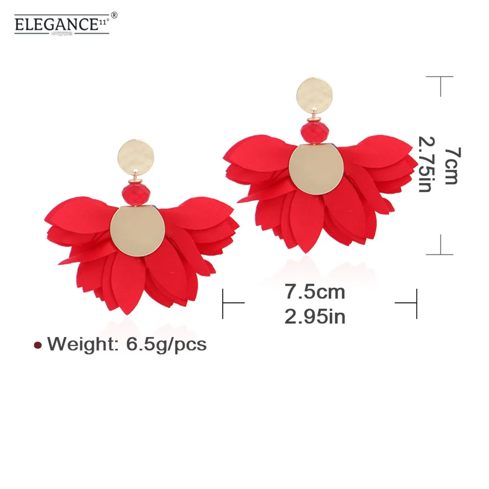 

Elegance Vintage Earring Red Cotton Flower Stud Earrings Women Party Jewelry Big Statement Golden Studs Wild Fashion