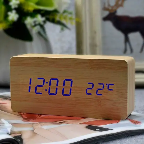 bamboo blue Suncree Деревянный цифровой светодиодный Будильник reloj despertador контроль звука температура электронный стол настольные часы - Цвет: bamboo blue