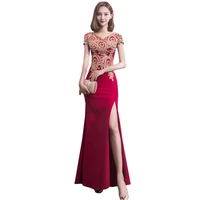 spring summer women new self cultivation split tight fitting slim waist dress 2018 party v neck sexy gorgeous noble dresses z464