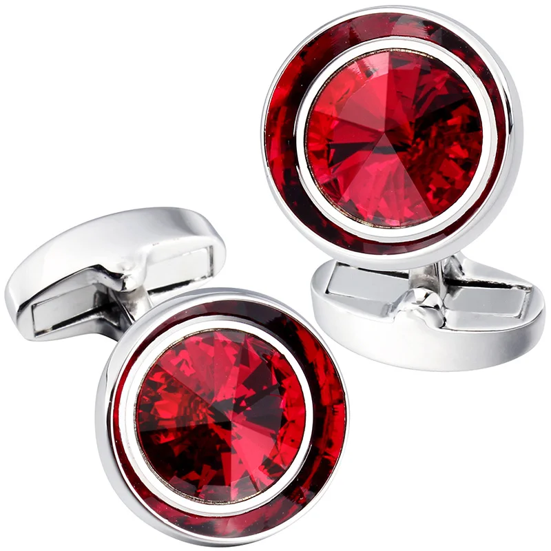 Silver and red HAWSON запонки для мужчин-модные многоцветные мужские запонки с кристаллами Swarovski, французские запонки для рубашек, для повседневного прополка, бизнес с логотипом - Окраска металла: Silver and red