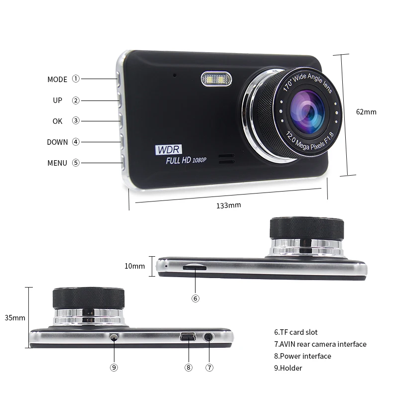 E-ACE Автомобильный видеорегистратор 4 0 дюйма FHD 1080P Автомобильная камера двойной
