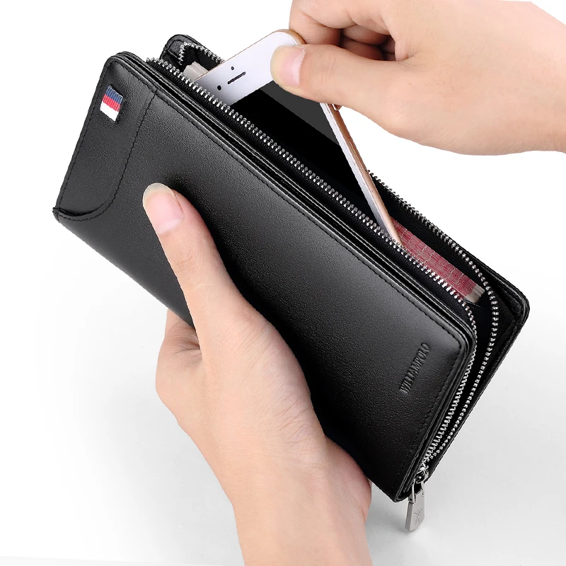 WILLIAMPOLO Genuine Leather Male Wallet Cartera Hombre With 23 Card Holder Zipper Closure Men's Wallet PL301