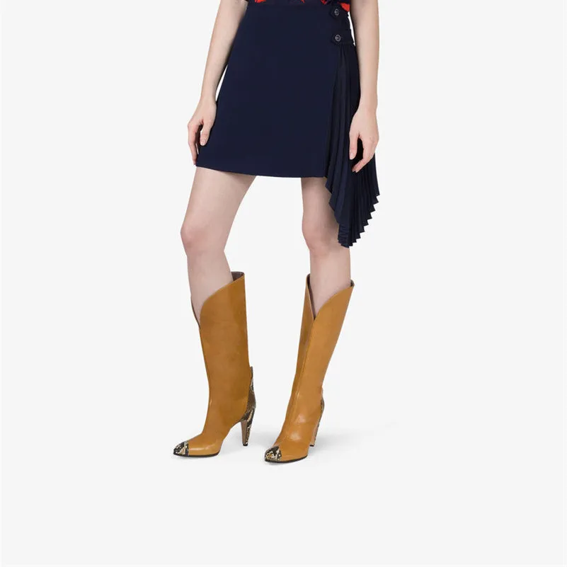 Stylesowner/брендовые сапоги до колена; женская зимняя обувь на высоком каблуке для вечеринки; обувь для ночного клуба, выпускного; ботинки в байкерском стиле; пикантная обувь со змеиным узором