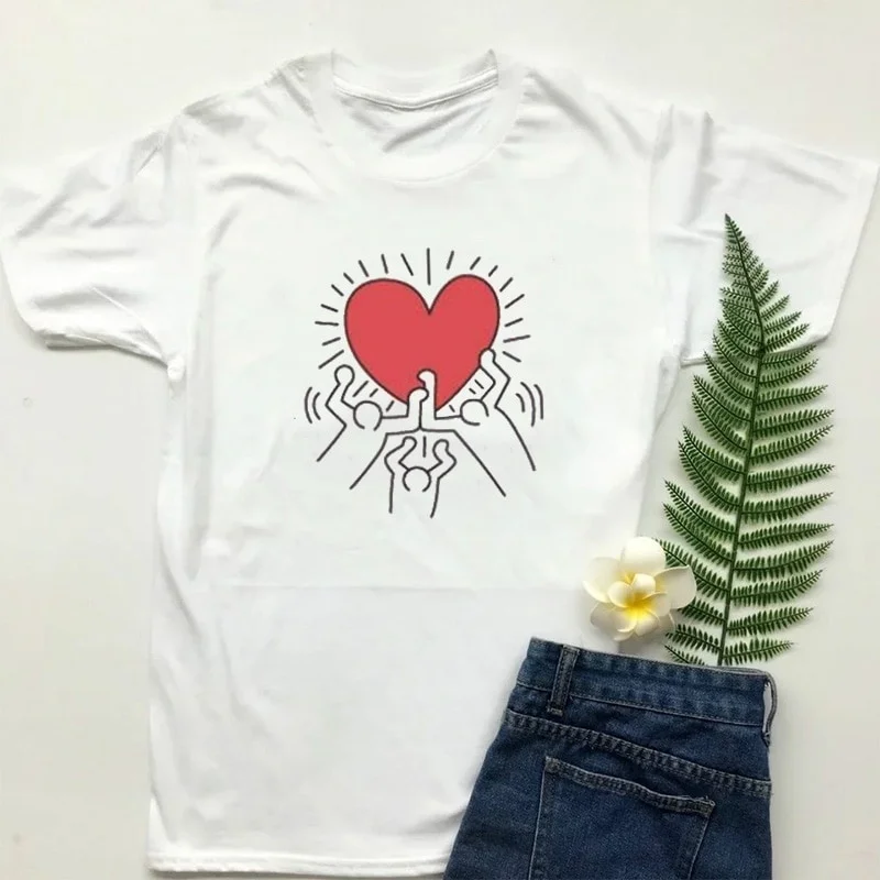 

starqueen-JBH Summer Fashion Cotton Women Tshirts Plus Size Soft Tees Harajuku Love Heart Printed Aesthetic Basic Clothes