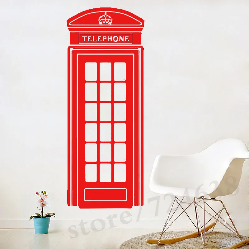 London Telephone Box Wall Sticker Retro Uk Phone Decal Mural Art Vinyl Decor | Дом и сад