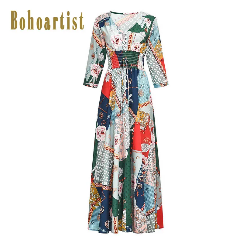 Bohoartist женские макси платья элегантные Boho Путешествия Пляж свободное с цветочным
