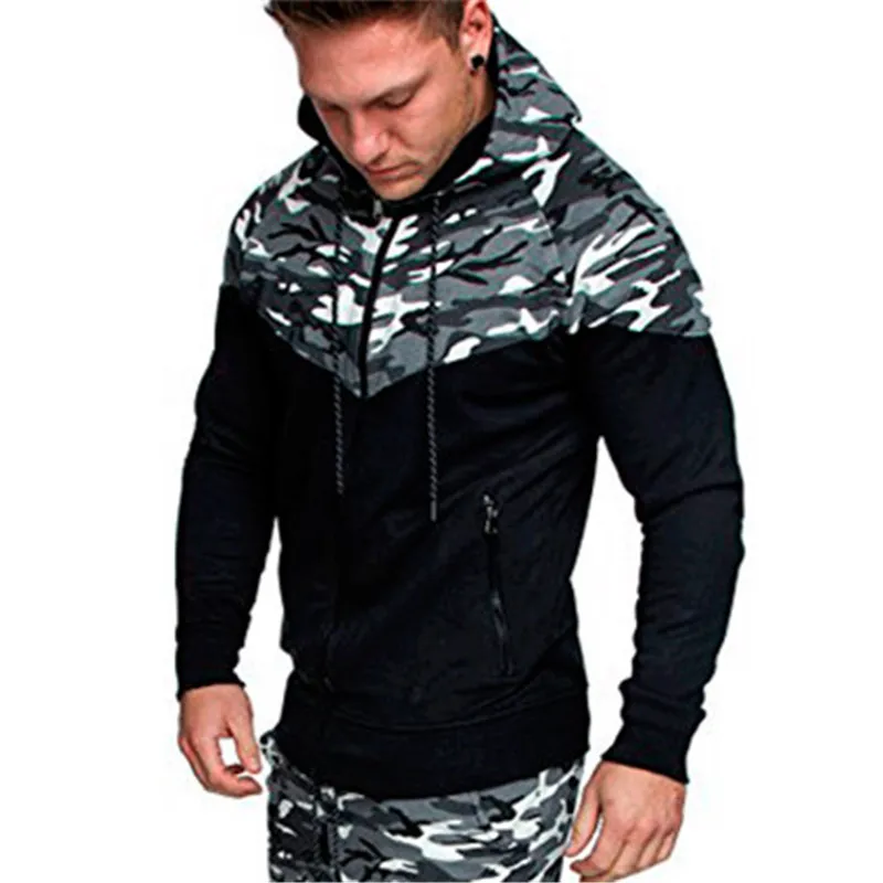 

Camouflage Patchwork Cardigan Men Zipper Hoodies Sweatshirts Pull Homme Hiver Sueter Hooded Sweat Coats Sweat shirt 3XL