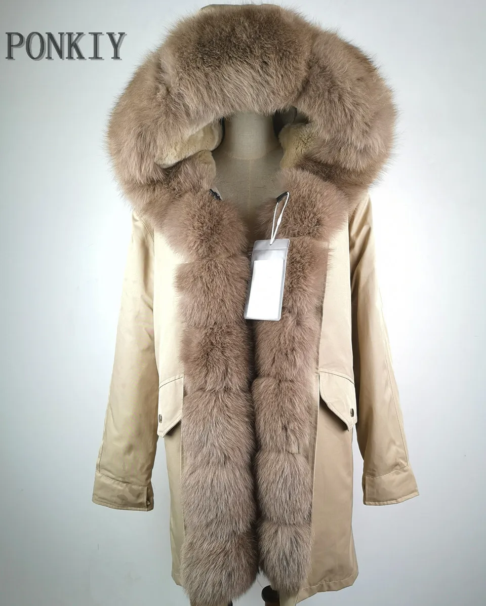 khaki02 Зимняя парка с натуральным мехом, парка Mit Fell, Женская парка, натуральный мех, Воротник из натурального Лисьего меха, пальто из лисьего меха с капюшоном, Новое поступление - Цвет: khaki02