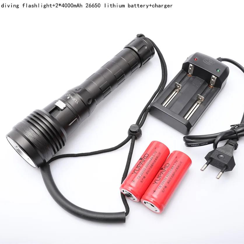 26650batterycharger Супер яркий водонепроницаемый 100 м XHP50 светодиодный фонарь для подводного плавания подводный фонарик светильник для дайвинга заполняющий светильник 26650 18650 аккумулятор - Испускаемый цвет: 26650batterycharger