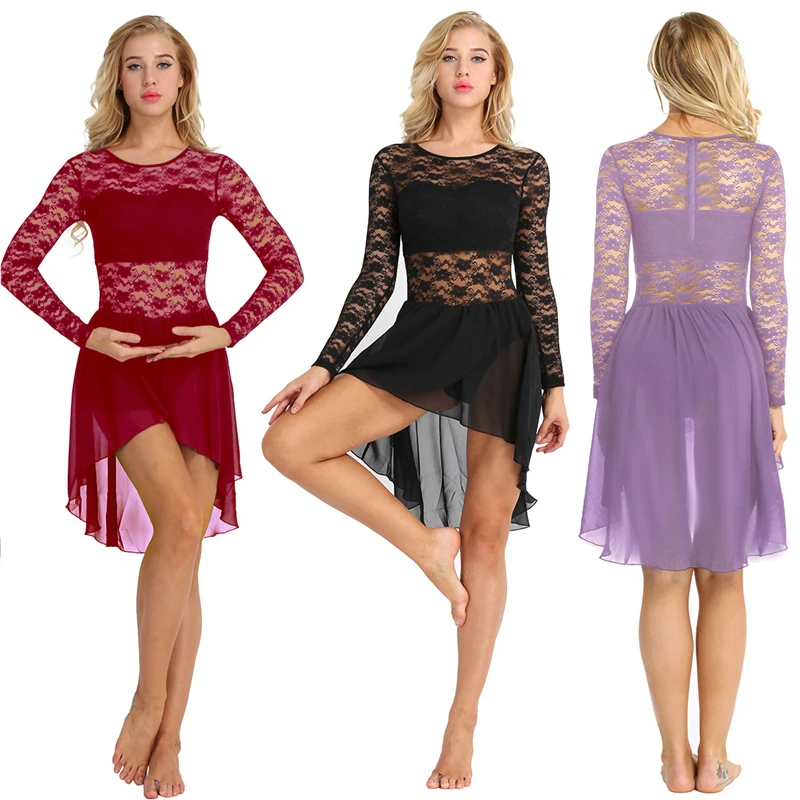 IIXPIN женское балетное платье для взрослых с длинным рукавом Цветочное кружевное