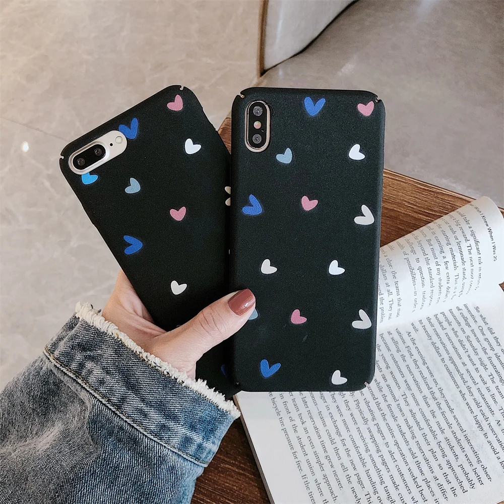 Черный чехол с сердцем для телефона iPhone X XS Max XR 10 милый матовый простой жесткий из