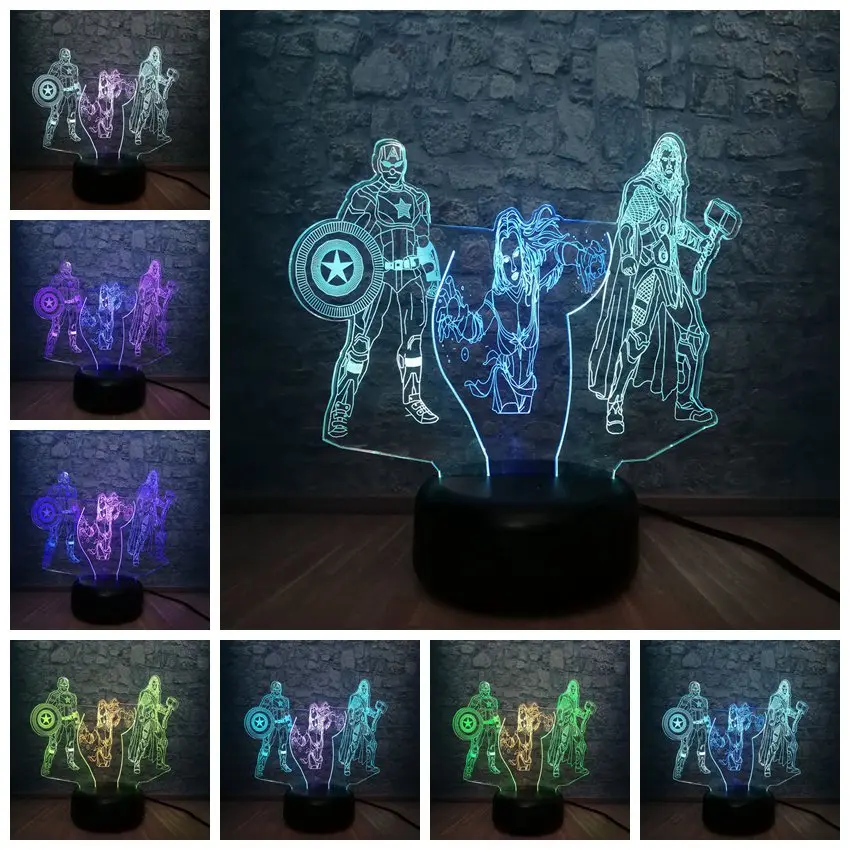 Marvel фигура Мстителей Капитан Америка Тор 3D смешанные цвета luminaria USB зарядка лампа для подростковой комнаты декоративный подарок для мальчика детская игрушка