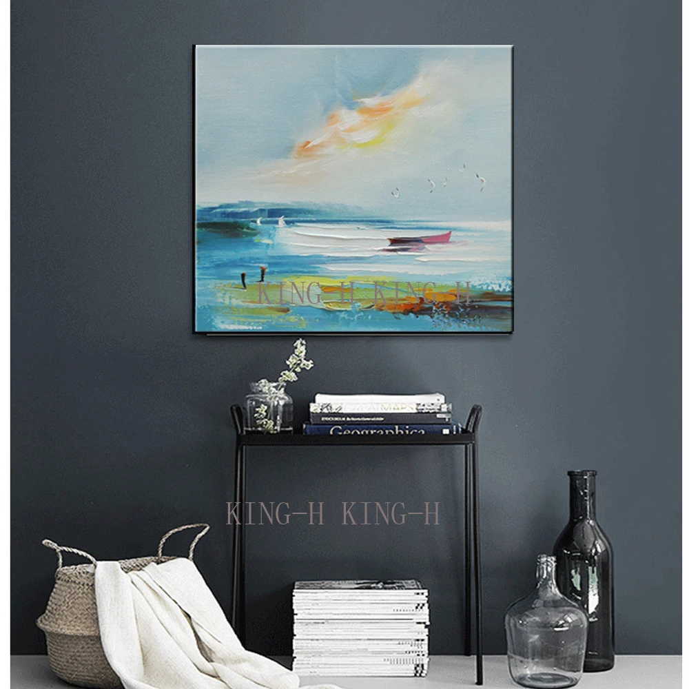 Ручная роспись синий Высокое качество Абстрактная живопись картина маслом