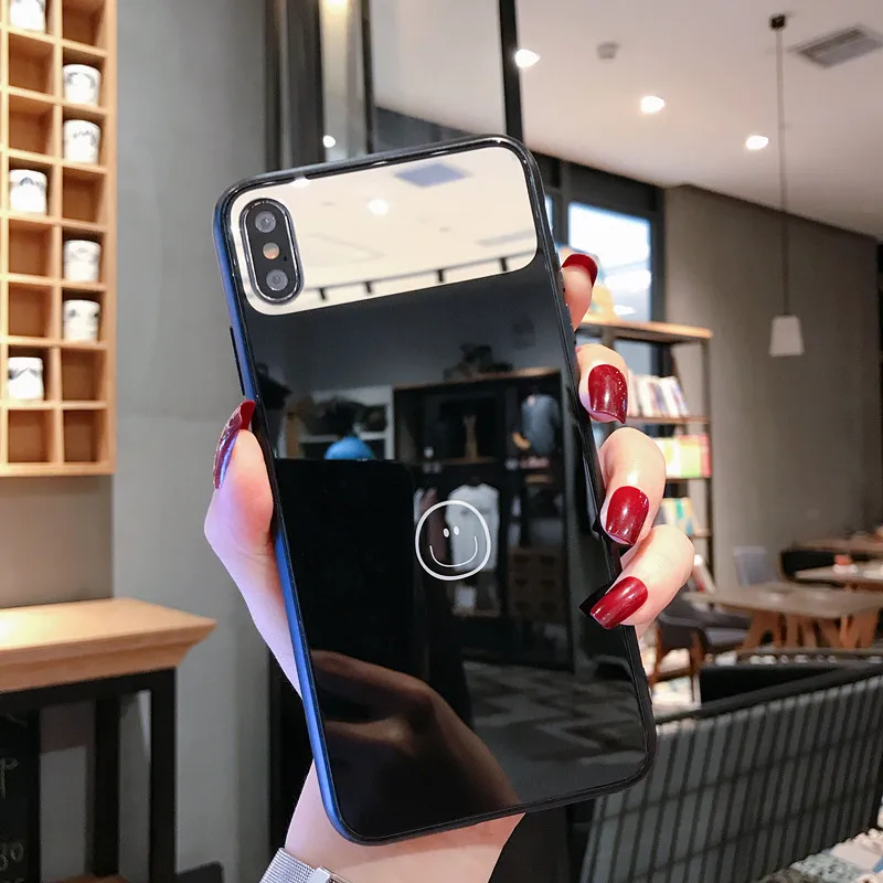 Зеркало лицо супер милый смайлик белый черный чехол для телефона Apple iphone 6 6s 7 8 Plus X