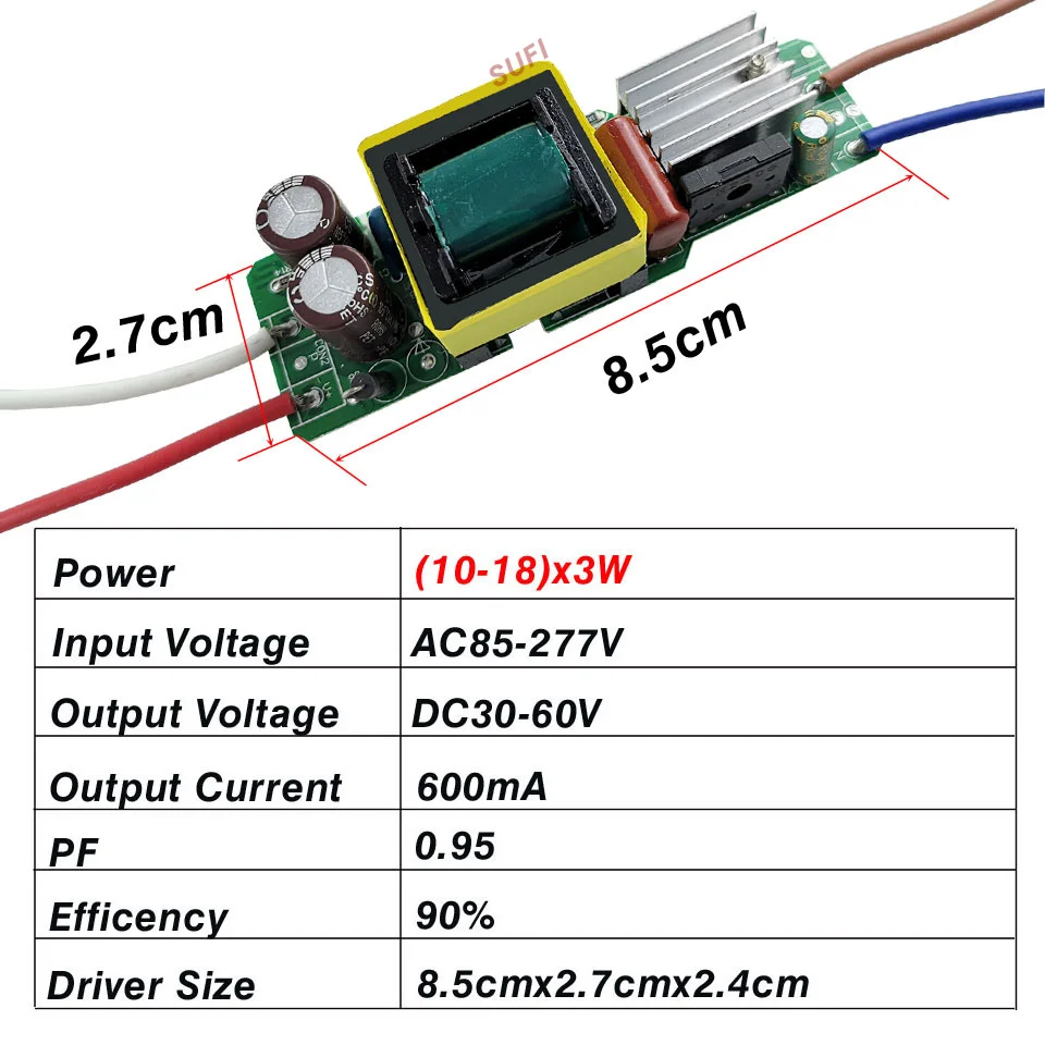 Светодиодный драйвер встроенного освещения Трансформаторы выход DC30 60V ток 600мА (10