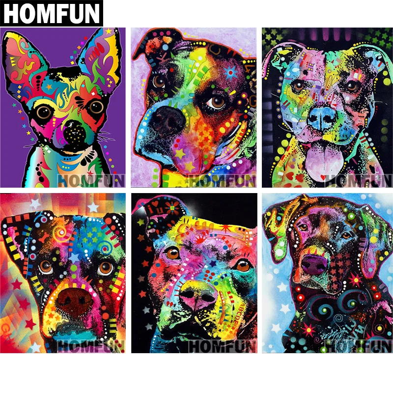 Алмазная живопись HOMFUN A01021 красочная собака полноразмерная/круглая 5D Вышивка